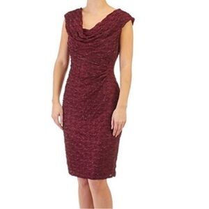 Connected Apparel Metallic Sequin Lace Sheath Dress Burgundy